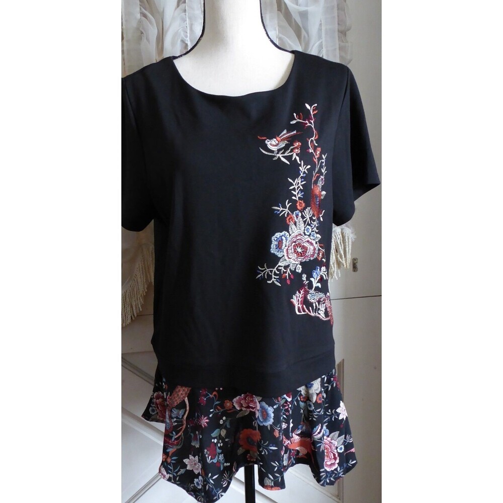 Women Tunic Blouse Dressy Embroidered Bird Floral W5 New Sz L $78